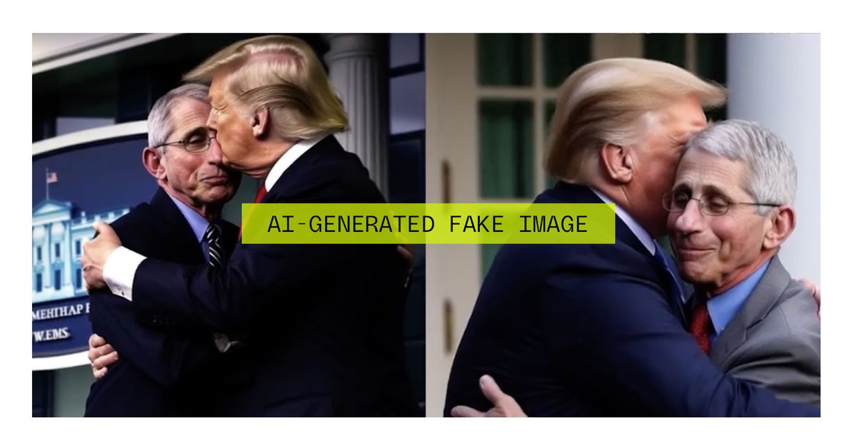 El anuncio de ataque de DeSantis utiliza imágenes falsas de inteligencia artificial de Trump abrazando a Fauci.