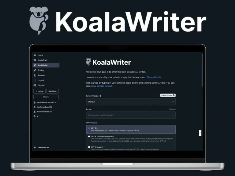 KoalaWriter: Probablemente el Escritor IA más completo, genera contenido informativo y transaccional