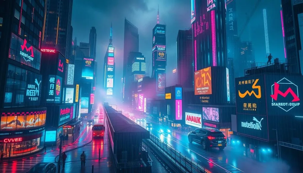 Atmósfera cyberpunk con iluminación neón