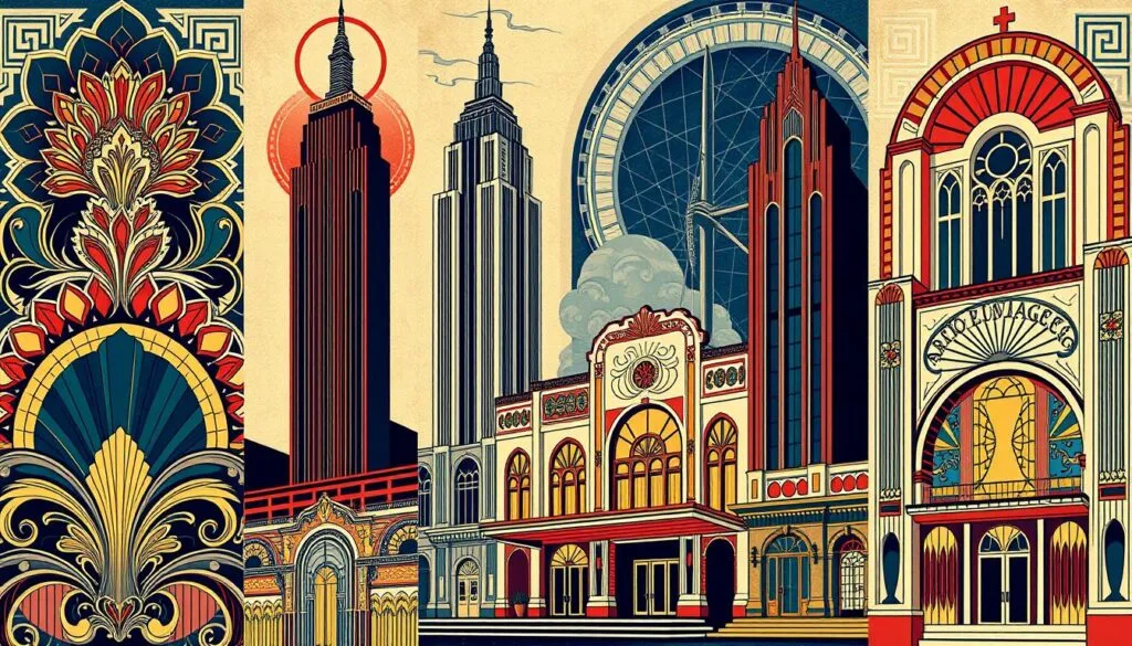 Estilos Art Deco en gráficos y arquitectura
