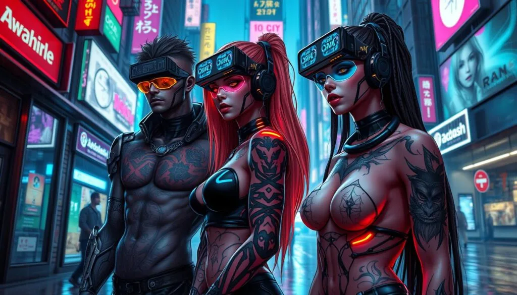 Personajes cyberpunk con modificaciones corporales