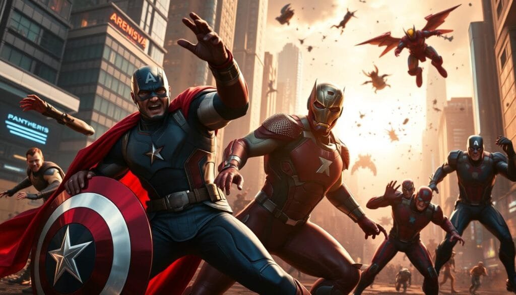 Mejores Prompts para Crear Imágenes de los Vengadores con IA 1 Prompt para crear imagen de Avengers