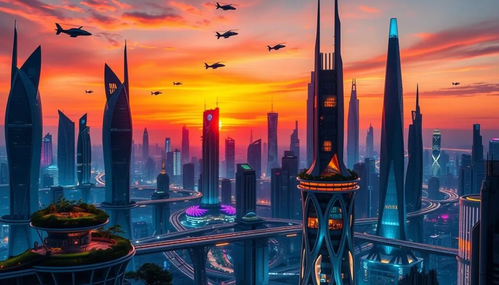 ejemplos de prompts para ciudades futuristas