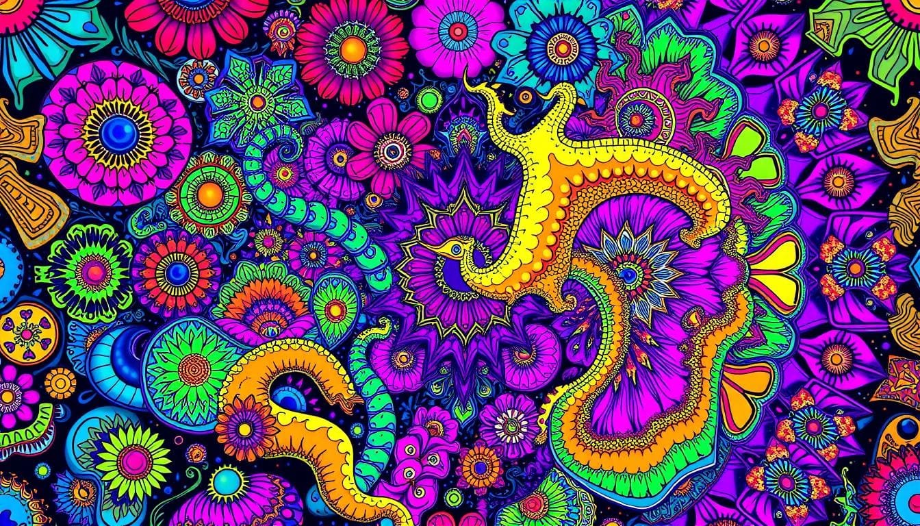 Mejores Prompts para Crear Arte Psicodélico: Genera Visiones Alucinantes y Coloridas 1 prompt para crear arte psicodélico
