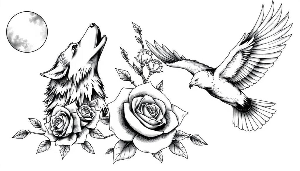 prompt para crear diseños de tatuajes de realismo en blanco y negro con IA