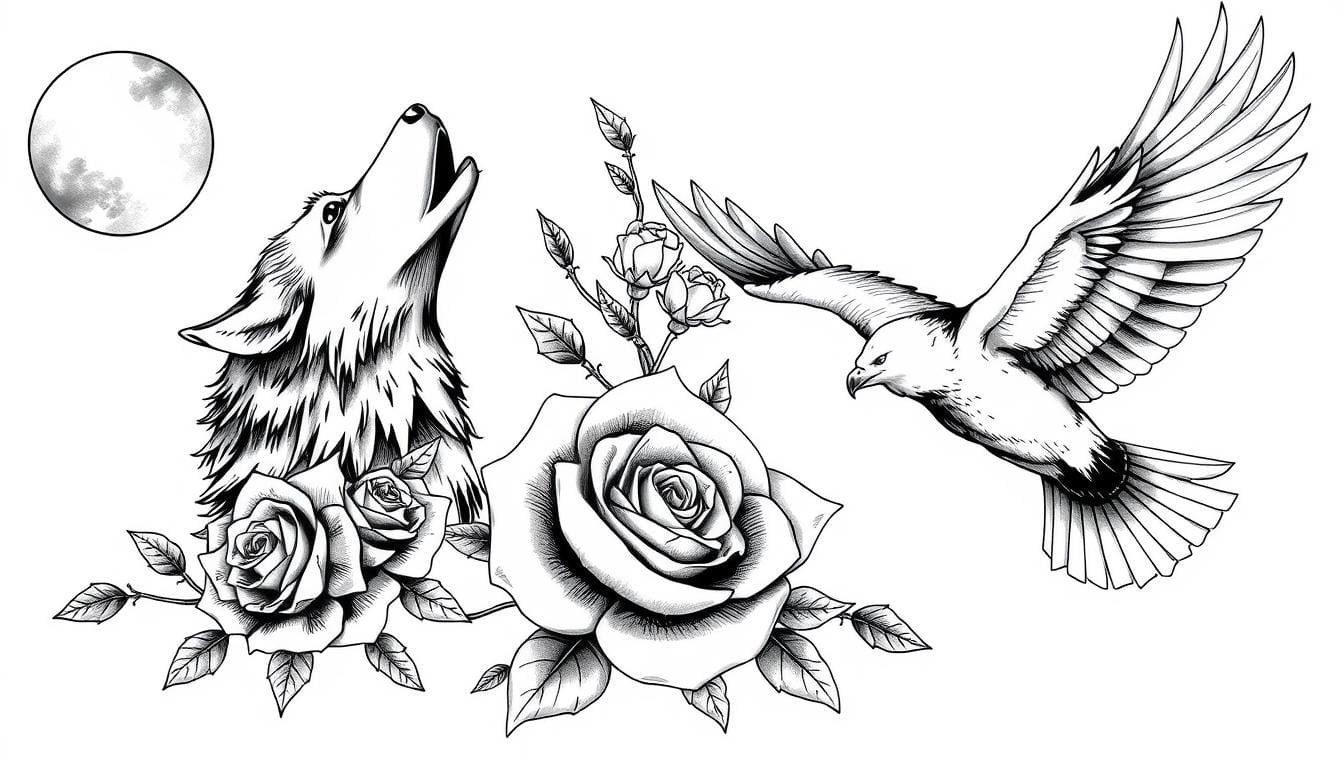 prompt para crear diseños de tatuajes de realismo en blanco y negro con IA