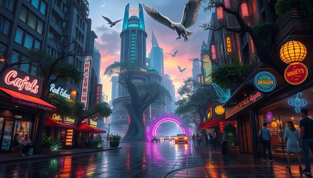 prompt para crear escenas de fantasía urbana con IA