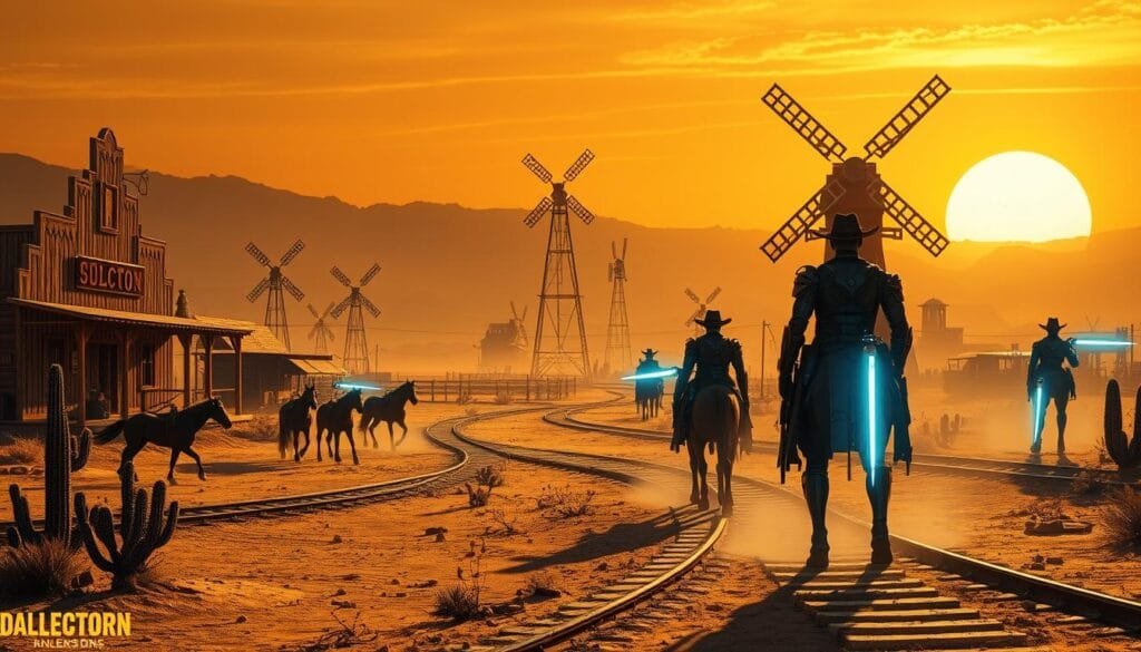 prompt para crear escenas de western futurista con IA