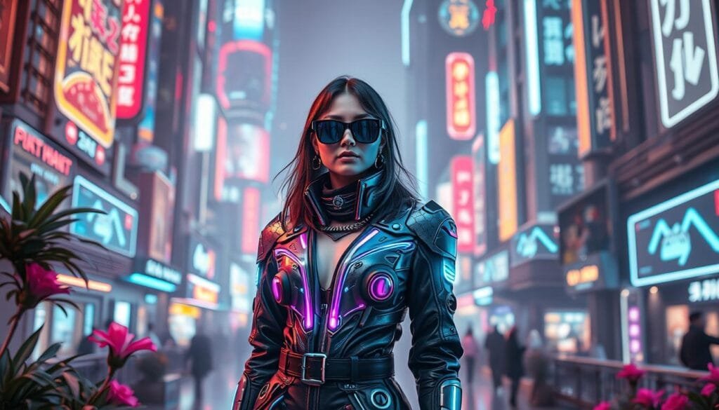 prompt para crear ilustraciones de moda cyberpunk con IA