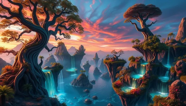 Mejores Prompt para Crear Paisajes Fantásticos: Diseña Mundos que Rivalizan con Avatar 3 prompt para crear paisajes fantásticos