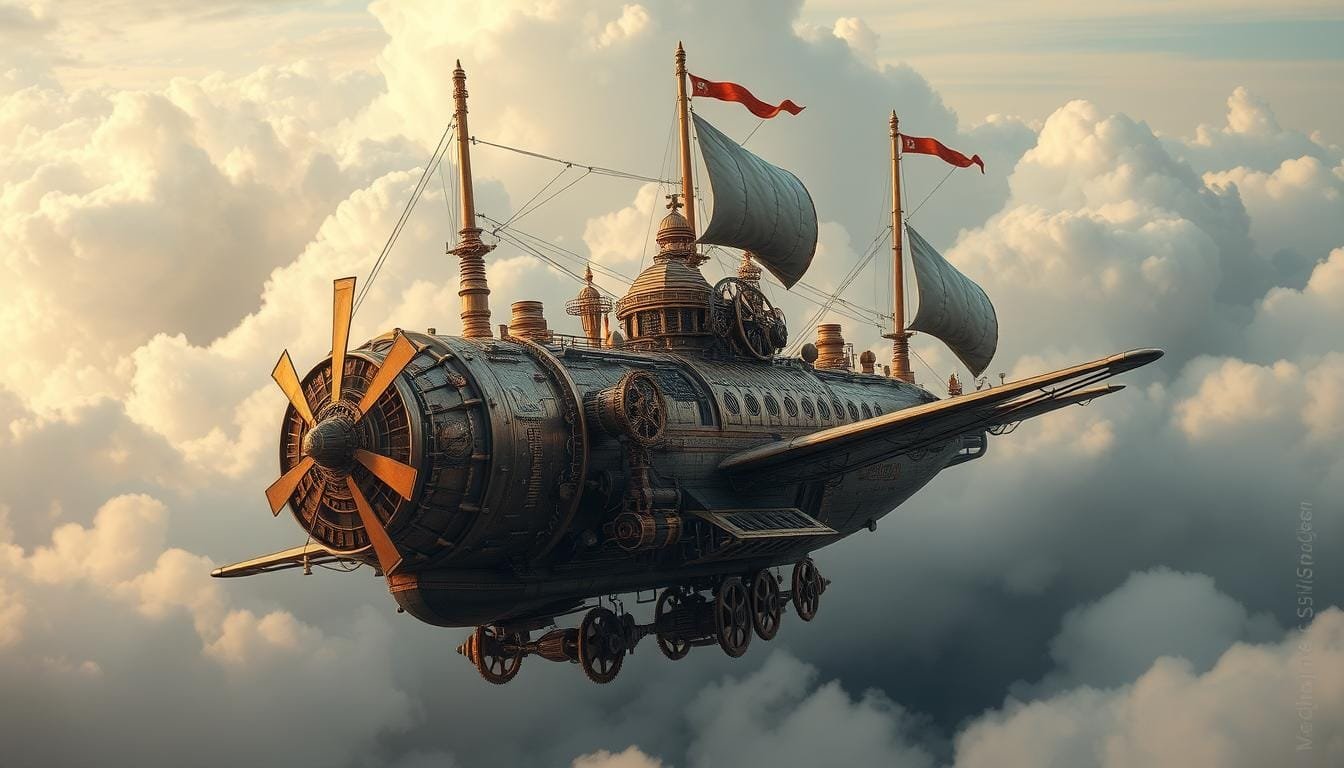prompt para crear ilustraciones de vehículos steampunk con IA