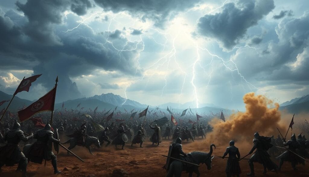 Elementos clave en una ilustración de batalla