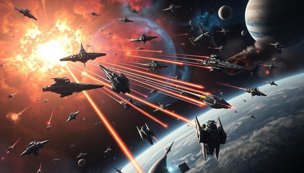 ilustraciones de batallas espaciales