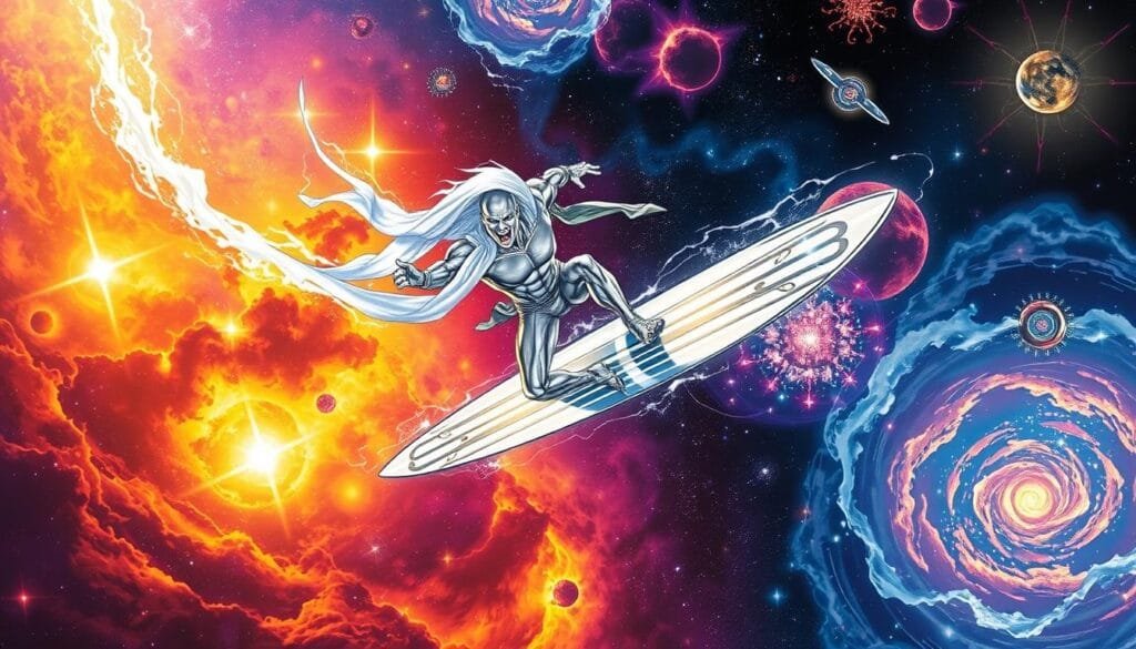 prompts avanzados para crear imágenes de Silver Surfer prompts avanzados para crear imágenes de Silver Surfer