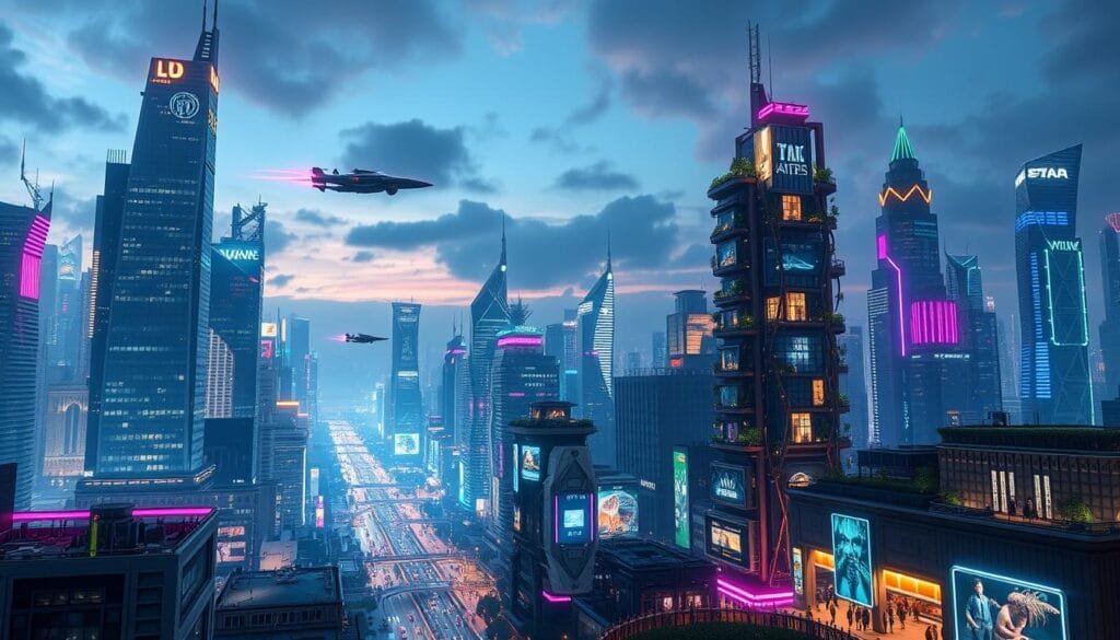 prompts creativos ciudades iluminadas escenarios vibrantes