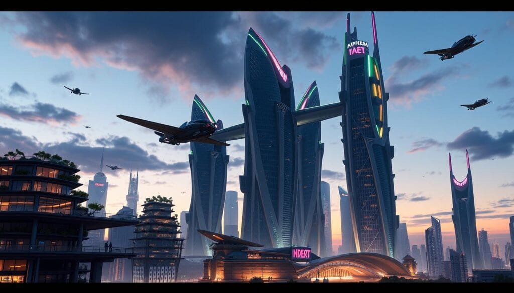 prompts para crear ilustraciones de ciudades futuristas con ia