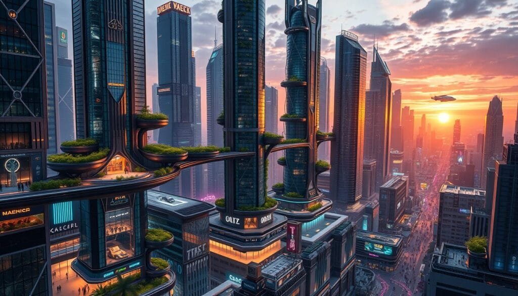 prompts para crear ilustraciones de civilizaciones futuristas con ia