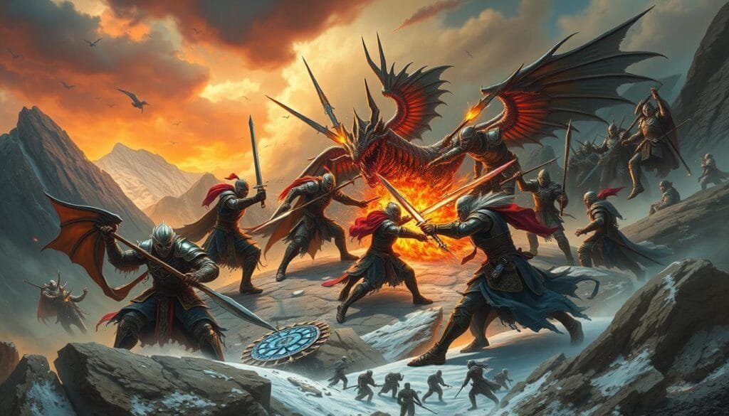 prompts para crear ilustraciones de escenarios de batalla épicos con ia