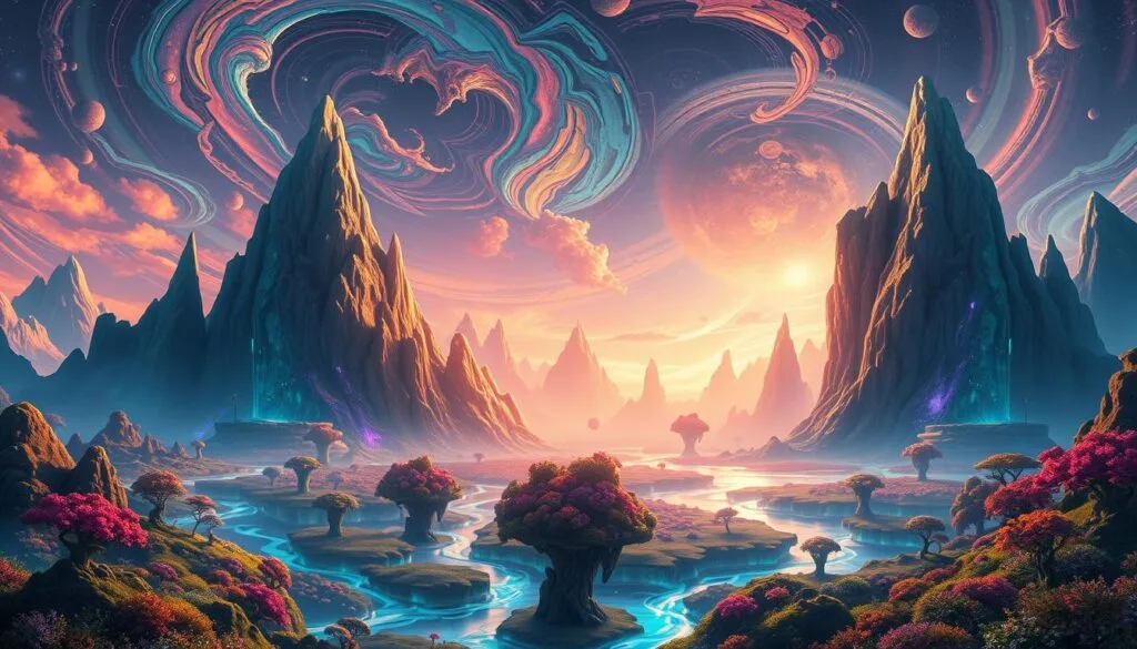 prompts para crear ilustraciones de planetas fantásticos con ia