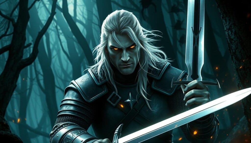prompts para crear imagen de personajes de Geralt de The Witcher con ia