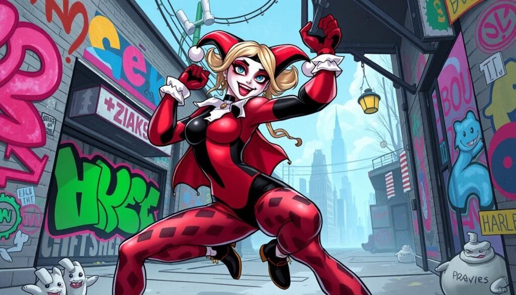 prompts para crear imagen de personajes de Harley Quinn con ia