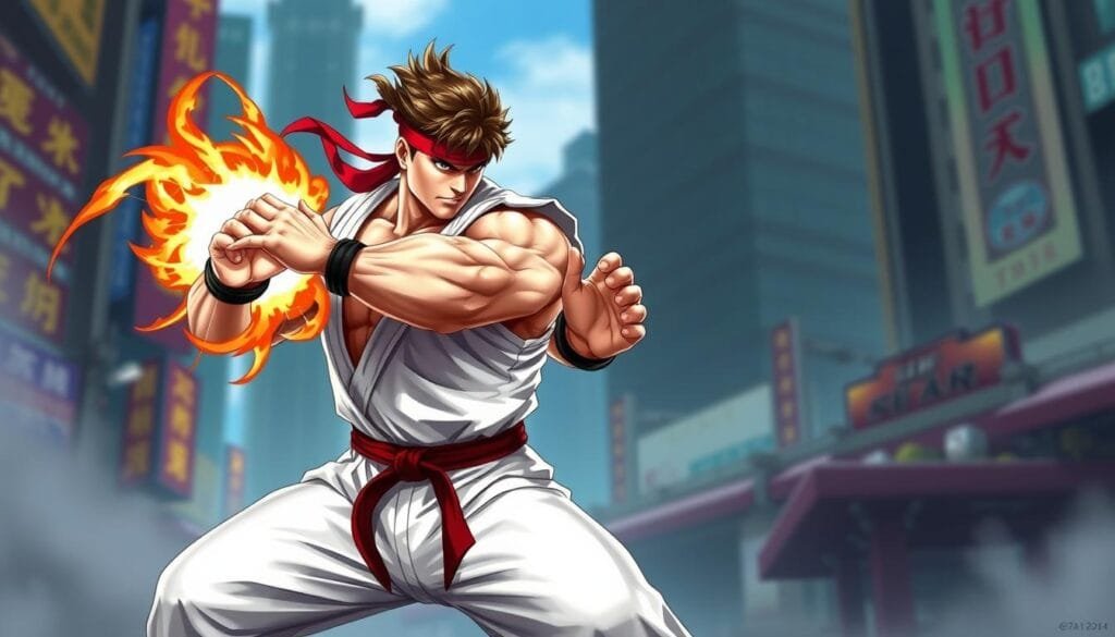 prompts para crear imagen de personajes de Ryu de Street Fighter con ia