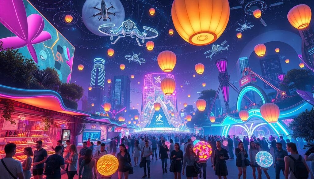 prompts específicos para ilustraciones de festividades futuristas