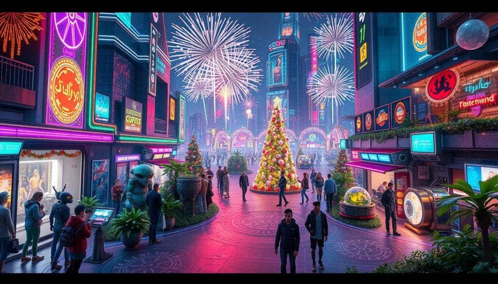 prompts para crear ilustraciones de festividades futuristas con ia