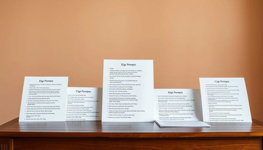 A beautifully crafted table against a soft, warm-toned background, showcasing a comprehensive collection of prompts for creating Bleach-inspired images. The table's surface is made of polished wood, with elegant lines and a subtle texture. The prompts are neatly organized into clear categories, displayed in a clean, legible font. The lighting is soft and diffused, creating a cozy, inviting atmosphere. The overall composition is balanced, with the table positioned in the foreground and the background gently blurred, allowing the prompts to be the focal point. The mood is one of thoughtfulness and creativity, reflecting the care and attention put into curating this valuable resource for Bleach enthusiasts.