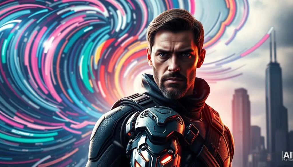 A captivating digital artwork depicting the Winter Soldier, crafted with the power of AI. In the foreground, the iconic character stands tall, his cybernetic arm gleaming under dramatic lighting. His intense gaze and stoic expression convey a sense of determination and strength. The middle ground features a swirling blend of vibrant colors and abstract shapes, creating a mesmerizing backdrop that complements the subject. In the background, a futuristic cityscape emerges, with towering skyscrapers and a moody, atmospheric palette. The overall composition evokes a sense of futuristic technology, military prowess, and the duality of the Winter Soldier's complex identity. A captivating digital artwork depicting the Winter Soldier, crafted with the power of AI. In the foreground, the iconic character stands tall, his cybernetic arm gleaming under dramatic lighting. His intense gaze and stoic expression convey a sense of determination and strength. The middle ground features a swirling blend of vibrant colors and abstract shapes, creating a mesmerizing backdrop that complements the subject. In the background, a futuristic cityscape emerges, with towering skyscrapers and a moody, atmospheric palette. The overall composition evokes a sense of futuristic technology, military prowess, and the duality of the Winter Soldier's complex identity.