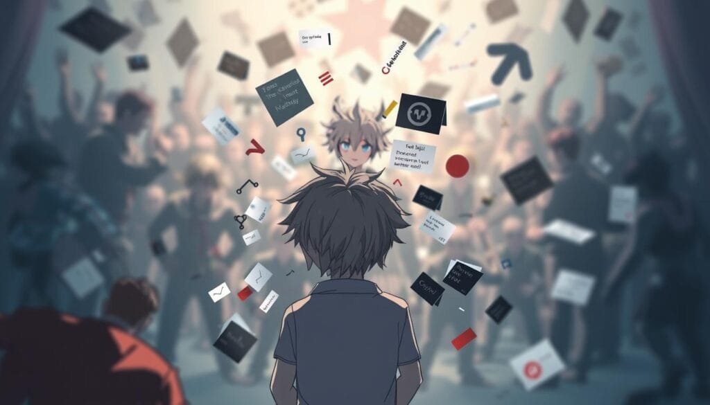 A digital illustration depicting common mistakes in Genshin Impact image generation. In the foreground, a frustrated artist facing a distorted character model, with glitches and visual artifacts surrounding them. The middle ground showcases various problems, such as improper lighting, incorrect proportions, and clipping issues. In the background, a blurred, chaotic scene of failed image attempts. The overall mood is one of technical challenges, with a sense of experimentation and the pursuit of improvement. Captured under cool-toned lighting, with a subtle depth of field effect, the image conveys the learning process and the need to overcome common pitfalls in Genshin Impact image generation.