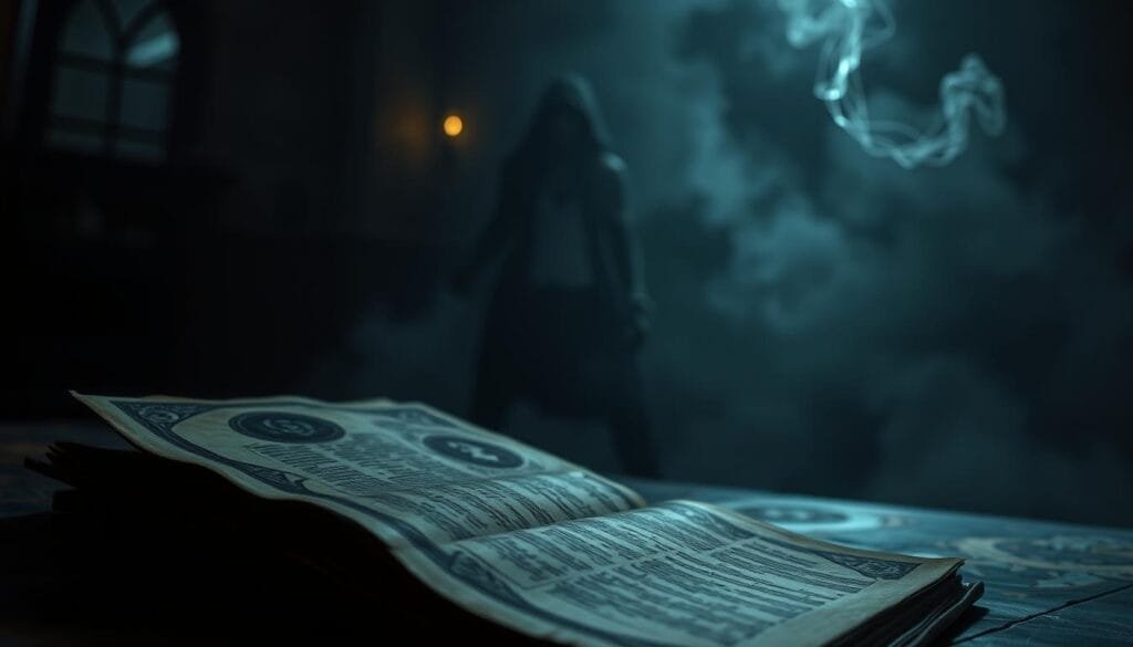 A dimly lit room, with a sense of unease and uncertainty. In the foreground, a tattered book lies open, its pages filled with occult symbols and arcane writings. The middle ground is hazy, with wisps of energy swirling and dancing, hinting at the power and complexity of the Scarlet Witch's abilities. In the background, a shadowy figure stands, their features obscured, representing the common mistakes made when attempting to capture the essence of this complex character. The lighting is moody, with deep shadows and highlights that add depth and drama to the scene. The overall atmosphere is one of mysticism and intrigue, reflecting the challenges of accurately depicting the Scarlet Witch through the medium of text-to-image prompts.