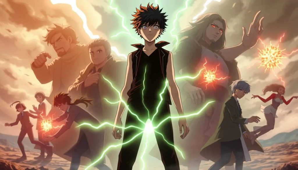 A dynamic, cinematic scene showcasing iconic moments from the beloved anime series Mob Psycho 100. In the foreground, the powerful esper Mob stands resolute, his body radiating an intense spiritual aura. Around him, glimpses of key narrative beats unfold - Reigen, the wise mentor, Dimple, the mischievous spirit, and Mob's friends caught in the midst of supernatural battles. The middle ground is infused with a sense of movement and urgency, as psychic energy crackles through the air. The background blurs into an abstract, otherworldly landscape, hinting at the series' themes of self-discovery and the vastness of the spiritual realm. Dramatic lighting and angles heighten the cinematic impact, creating a striking, evocative image that captures the essence of Mob Psycho 100.