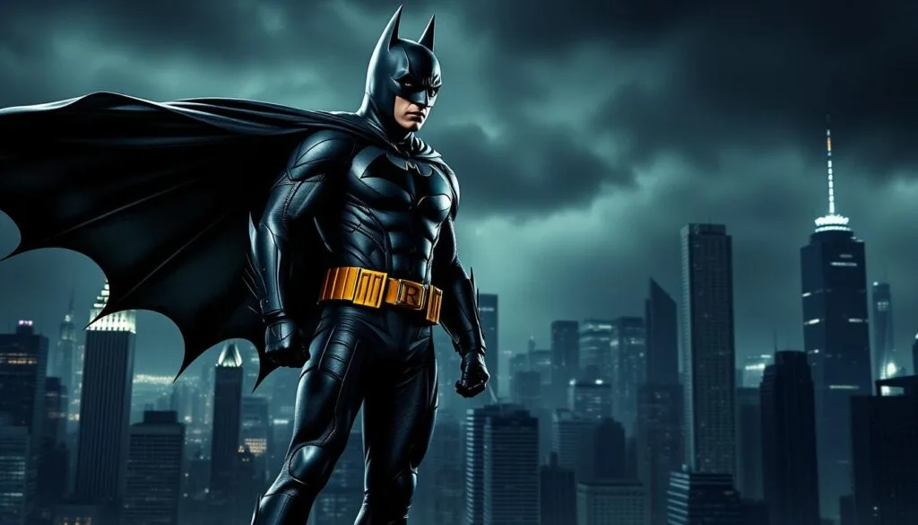 A dynamic scene of Robin and Batman standing side-by-side, their capes billowing in the wind. Robin, the youthful sidekick, stands with determination, his signature "R" emblem emblazoned on his chest. Batman, the dark knight, looms protectively beside him, their partnership evident in their coordinated poses. The Gotham City skyline stretches out behind them, a grim backdrop of towering skyscrapers and moody lighting. The atmosphere is one of camaraderie and heroism, capturing the essence of this iconic duo's crime-fighting exploits. A dynamic scene of Robin and Batman standing side-by-side, their capes billowing in the wind. Robin, the youthful sidekick, stands with determination, his signature "R" emblem emblazoned on his chest. Batman, the dark knight, looms protectively beside him, their partnership evident in their coordinated poses. The Gotham City skyline stretches out behind them, a grim backdrop of towering skyscrapers and moody lighting. The atmosphere is one of camaraderie and heroism, capturing the essence of this iconic duo's crime-fighting exploits.