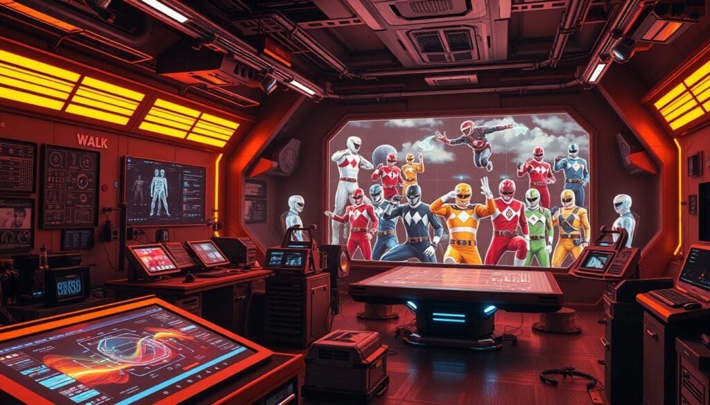 A futuristic laboratory filled with cutting-edge AI tools and instruments for creating high-quality Power Rangers images. In the foreground, a sleek touchscreen interface displays complex algorithms and data visualizations. In the middle ground, 3D modeling software and rendering engines whir with activity, simulating dynamic poses and effects. In the background, a large holographic display showcases a diverse array of Power Rangers character designs, costumes, and environments, all generated by the latest AI techniques. Warm, techno-futuristic lighting bathes the scene, creating an atmosphere of innovation and creative potential. The overall mood is one of excitement and boundless imagination, as these AI-powered tools empower artists to bring the iconic Power Rangers universe to life in unprecedented ways. A futuristic laboratory filled with cutting-edge AI tools and instruments for creating high-quality Power Rangers images. In the foreground, a sleek touchscreen interface displays complex algorithms and data visualizations. In the middle ground, 3D modeling software and rendering engines whir with activity, simulating dynamic poses and effects. In the background, a large holographic display showcases a diverse array of Power Rangers character designs, costumes, and environments, all generated by the latest AI techniques. Warm, techno-futuristic lighting bathes the scene, creating an atmosphere of innovation and creative potential. The overall mood is one of excitement and boundless imagination, as these AI-powered tools empower artists to bring the iconic Power Rangers universe to life in unprecedented ways.