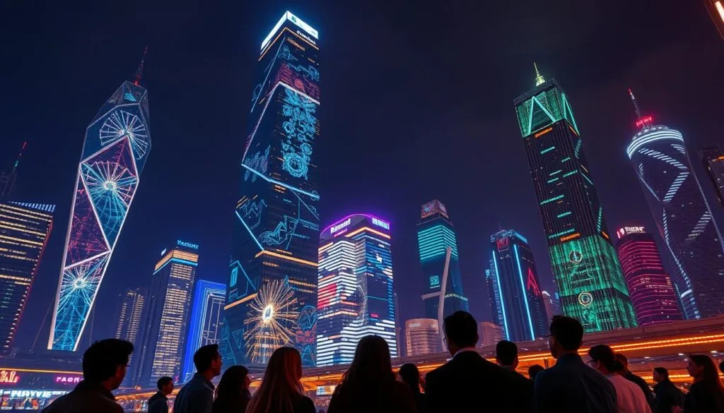 A futuristic, neon-lit cityscape at night, featuring a towering skyscraper with a sleek, angular design. The building's facade is adorned with a mesmerizing array of holographic projections, depicting glowing geometric patterns and intricate data visualizations. In the foreground, a group of people are gathered, their faces illuminated by the vibrant, shifting lights, deep in contemplation as they discuss advanced prompt engineering techniques. The scene conveys a sense of technological innovation, creativity, and the limitless potential of AI-powered image generation. A futuristic, neon-lit cityscape at night, featuring a towering skyscraper with a sleek, angular design. The building's facade is adorned with a mesmerizing array of holographic projections, depicting glowing geometric patterns and intricate data visualizations. In the foreground, a group of people are gathered, their faces illuminated by the vibrant, shifting lights, deep in contemplation as they discuss advanced prompt engineering techniques. The scene conveys a sense of technological innovation, creativity, and the limitless potential of AI-powered image generation.