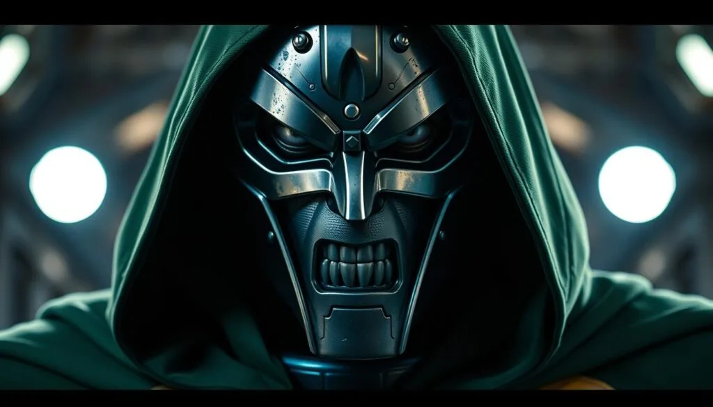 A high-resolution, cinematic portrayal of Doctor Doom, the formidable Marvel supervillain. Framed in a dramatic, close-up shot, his menacing visage dominates the frame, his scarred metal mask and regal, green hooded cloak evoking a sense of power and authority. Dramatic lighting casts deep shadows, highlighting the severity of his features and the intensity of his gaze. The background is blurred, placing the focus entirely on this imposing figure, as if he were about to unleash his technological might upon the viewer. The image conveys a palpable sense of foreboding and the uncompromising determination of this iconic villain. A high-resolution, cinematic portrayal of Doctor Doom, the formidable Marvel supervillain. Framed in a dramatic, close-up shot, his menacing visage dominates the frame, his scarred metal mask and regal, green hooded cloak evoking a sense of power and authority. Dramatic lighting casts deep shadows, highlighting the severity of his features and the intensity of his gaze. The background is blurred, placing the focus entirely on this imposing figure, as if he were about to unleash his technological might upon the viewer. The image conveys a palpable sense of foreboding and the uncompromising determination of this iconic villain.