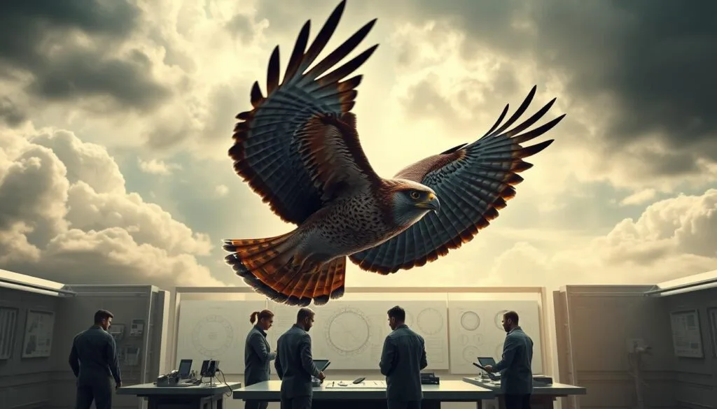 A highly detailed, photorealistic illustration of "Técnicas Avanzadas para Prompts de Falcon". In the foreground, a falcon soars gracefully, its wings outstretched against a dramatic, cloudy sky. The falcon's piercing eyes and intricate feather patterns are captured with meticulous precision. In the middle ground, a team of engineers and researchers examine a complex set of diagrams and schematics, surrounded by futuristic technological devices. The background features a sleek, minimalist laboratory setting with clean lines and muted tones, emphasizing the advanced, scientific nature of the subject matter. Masterful use of lighting, depth of field, and cinematic camera angles creates a sense of awe and inspiration. A highly detailed, photorealistic illustration of "Técnicas Avanzadas para Prompts de Falcon". In the foreground, a falcon soars gracefully, its wings outstretched against a dramatic, cloudy sky. The falcon's piercing eyes and intricate feather patterns are captured with meticulous precision. In the middle ground, a team of engineers and researchers examine a complex set of diagrams and schematics, surrounded by futuristic technological devices. The background features a sleek, minimalist laboratory setting with clean lines and muted tones, emphasizing the advanced, scientific nature of the subject matter. Masterful use of lighting, depth of field, and cinematic camera angles creates a sense of awe and inspiration.