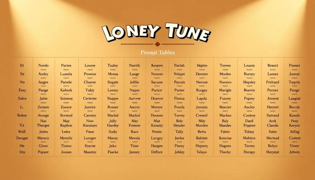 A meticulously detailed, large-format digital illustration of a comprehensive "master prompt table" for generating images of all the beloved Looney Tunes characters. The table is presented in a formal, organized manner, with each character's name prominently displayed in an elegant, vintage-inspired font. The table's surface has a smooth, matte finish, creating a high-quality, professional appearance. The background features a warm, sepia-toned color palette, evoking the classic, timeless essence of the Looney Tunes universe. Soft, directional lighting casts subtle shadows, adding depth and dimension to the composition. The overall mood is one of authority, expertise, and a reverence for the iconic Looney Tunes cast of characters. A meticulously detailed, large-format digital illustration of a comprehensive "master prompt table" for generating images of all the beloved Looney Tunes characters. The table is presented in a formal, organized manner, with each character's name prominently displayed in an elegant, vintage-inspired font. The table's surface has a smooth, matte finish, creating a high-quality, professional appearance. The background features a warm, sepia-toned color palette, evoking the classic, timeless essence of the Looney Tunes universe. Soft, directional lighting casts subtle shadows, adding depth and dimension to the composition. The overall mood is one of authority, expertise, and a reverence for the iconic Looney Tunes cast of characters.