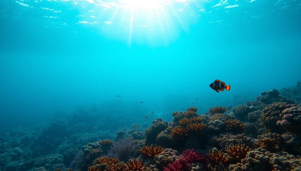 A serene underwater seascape, illuminated by shimmering sunlight filtering through the waves. In the foreground, a vibrant coral reef teeming with a diverse array of marine life, from schools of tropical fish to graceful sea turtles. In the middle ground, the silhouettes of a father clownfish and his son Nemo, swimming alongside a group of their fellow reef dwellers, exploring an alternate path through the vast and mysterious ocean. The background is a hazy, dreamlike expanse of open water, hinting at the endless possibilities that lie beyond the familiar confines of their home. The scene conveys a sense of wonder, adventure, and the boundless potential of the underwater world. A serene underwater seascape, illuminated by shimmering sunlight filtering through the waves. In the foreground, a vibrant coral reef teeming with a diverse array of marine life, from schools of tropical fish to graceful sea turtles. In the middle ground, the silhouettes of a father clownfish and his son Nemo, swimming alongside a group of their fellow reef dwellers, exploring an alternate path through the vast and mysterious ocean. The background is a hazy, dreamlike expanse of open water, hinting at the endless possibilities that lie beyond the familiar confines of their home. The scene conveys a sense of wonder, adventure, and the boundless potential of the underwater world.