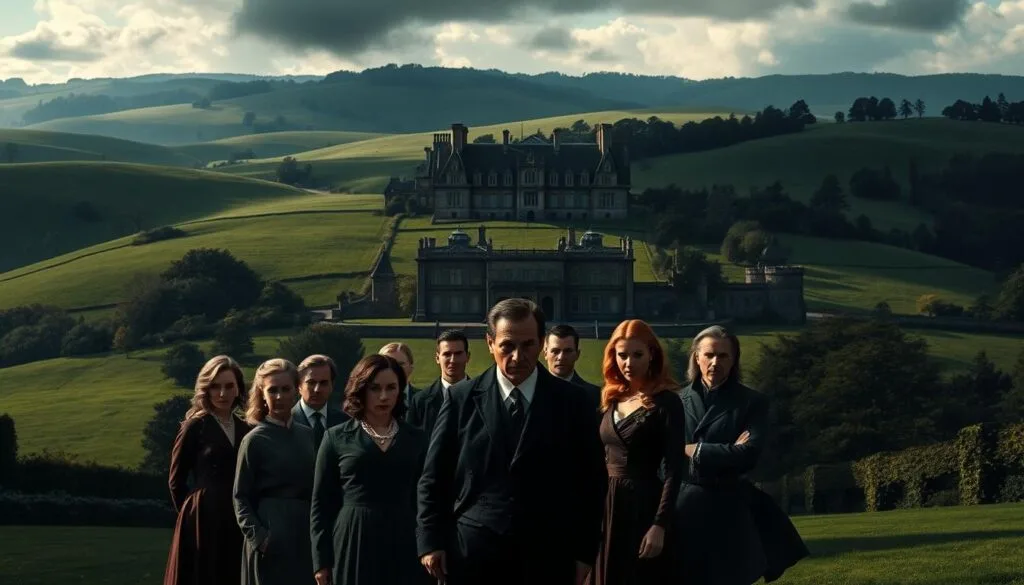 A sprawling estate, its stately manor casting long shadows over verdant rolling hills. In the foreground, the Succession family gathers, their expressions a tapestry of intrigue and unease. Patrician features set against a dramatic chiaroscuro lighting, hinting at the complex power dynamics that simmer beneath the surface. In the middle ground, a series of alternate realities unfold - parallel narratives where loyalties shift, alliances fracture, and the future of the dynasty hangs in the balance. The background swirls with an atmosphere of mystery and foreboding, the weight of history and unspoken secrets pressing in. Cinematic in scope, this scene captures the essence of Succession's compelling alternative storylines, a visual symphony of duplicity and family dysfunction. A sprawling estate, its stately manor casting long shadows over verdant rolling hills. In the foreground, the Succession family gathers, their expressions a tapestry of intrigue and unease. Patrician features set against a dramatic chiaroscuro lighting, hinting at the complex power dynamics that simmer beneath the surface. In the middle ground, a series of alternate realities unfold - parallel narratives where loyalties shift, alliances fracture, and the future of the dynasty hangs in the balance. The background swirls with an atmosphere of mystery and foreboding, the weight of history and unspoken secrets pressing in. Cinematic in scope, this scene captures the essence of Succession's compelling alternative storylines, a visual symphony of duplicity and family dysfunction.