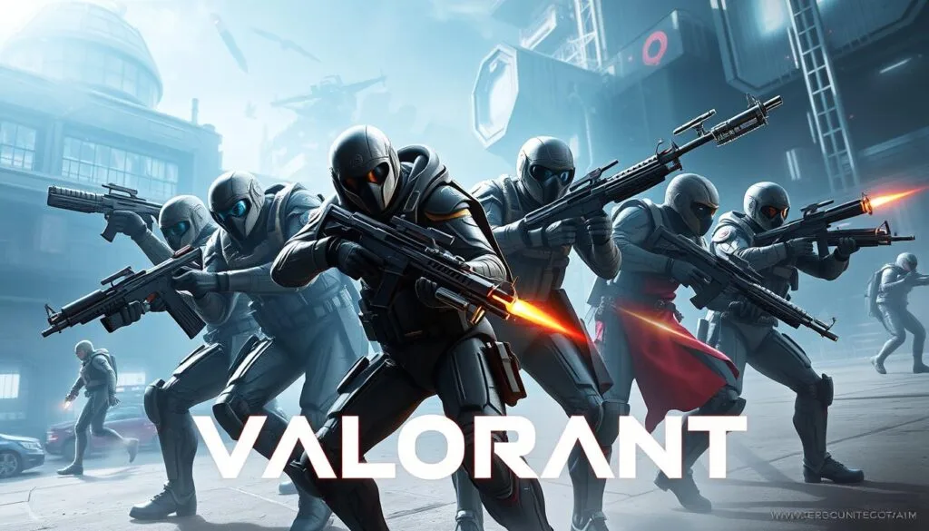 A strategic and tactical team-based 5v5 character-based tactical shooter set in a near-future Earth, where powerful agents with unique abilities and backgrounds face off against each other. Depicted is the Valorant game universe, with its high-tech futuristic environments, advanced weaponry, and diverse array of agent characters. The image presents a group of Valorant agents in a dynamic, cinematic composition, capturing the essence of the game's intense combat and team-based gameplay. Realistic lighting and detailed textures create a visually striking, immersive scene. The agents are positioned in dramatic action poses, conveying a sense of power, skill, and camaraderie. The overall mood is one of heightened tension and strategic teamwork, reflecting the competitive nature of the Valorant esports scene.