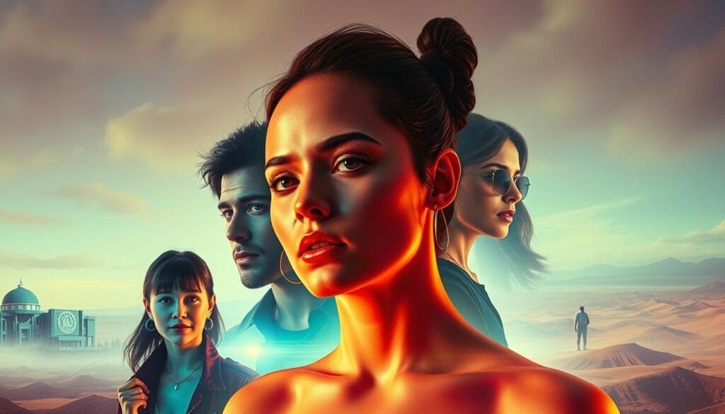 A surreal and dreamlike scene, where the characters from the television series "Euphoria" are reimagined through the lens of various artistic styles. In the foreground, the protagonists are depicted in the vibrant, neon-infused palette of cyberpunk aesthetics, their expressions and poses evoking a sense of emotional intensity. The middle ground features abstract, cubist-inspired renderings of the characters, their forms fractured and distorted, evoking the tumultuous nature of their lives. In the background, the scene transitions into a serene, impressionistic landscape, with soft, hazy brushstrokes and a muted color palette, creating a sense of tranquility and contemplation. The overall image conveys a harmonious blend of realism and surrealism, capturing the essence of "Euphoria" through a kaleidoscope of artistic styles.