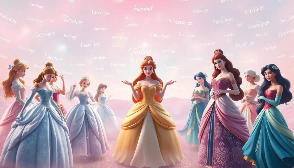 A whimsical, fantastical scene of Disney princesses surrounded by AI-generated prompts. In the foreground, Aurora, Cinderella, and Belle stand gracefully, their dresses shimmering with subtle AI-driven details. In the middle ground, Ariel, Jasmine, and Mulan gesture expressively, their poses captured with AI-enhanced realism. The background is a dreamlike, pastel-hued landscape of floating prompt phrases, sparkling with a magical, AI-infused ambiance. Soft, diffused lighting illuminates the princesses, creating an enchanting, almost ethereal atmosphere. The camera angle is slightly elevated, giving a panoramic view of this AI-powered Disney princess wonderland. A whimsical, fantastical scene of Disney princesses surrounded by AI-generated prompts. In the foreground, Aurora, Cinderella, and Belle stand gracefully, their dresses shimmering with subtle AI-driven details. In the middle ground, Ariel, Jasmine, and Mulan gesture expressively, their poses captured with AI-enhanced realism. The background is a dreamlike, pastel-hued landscape of floating prompt phrases, sparkling with a magical, AI-infused ambiance. Soft, diffused lighting illuminates the princesses, creating an enchanting, almost ethereal atmosphere. The camera angle is slightly elevated, giving a panoramic view of this AI-powered Disney princess wonderland.