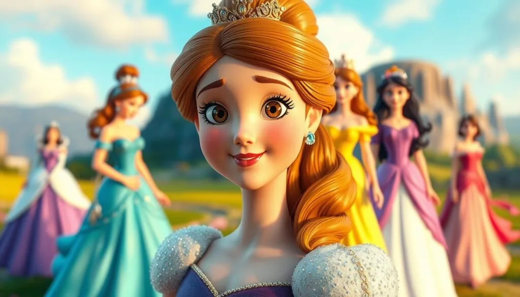 A whimsical scene of common mistakes in generating Disney princess images using AI. In the foreground, a princess with disproportionate features, unnatural skin tones, and uneven facial details. In the middle ground, distorted body proportions, erratic clothing textures, and unnatural poses. In the background, a blurry, pixelated landscape with inconsistent lighting and color palette. The overall atmosphere is one of technical glitches and artistic shortcomings, conveying the challenges of faithfully recreating the iconic Disney princess aesthetic through machine learning. A whimsical scene of common mistakes in generating Disney princess images using AI. In the foreground, a princess with disproportionate features, unnatural skin tones, and uneven facial details. In the middle ground, distorted body proportions, erratic clothing textures, and unnatural poses. In the background, a blurry, pixelated landscape with inconsistent lighting and color palette. The overall atmosphere is one of technical glitches and artistic shortcomings, conveying the challenges of faithfully recreating the iconic Disney princess aesthetic through machine learning.
