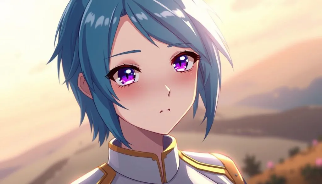 A young anime-style AI assistant with striking blue hair and piercing violet eyes, wearing a stylish white and gold uniform. The AI has a pensive, thoughtful expression, with a hint of a serene smile. The background is a blurred, dreamlike landscape with soft pastel colors, giving the scene a calm, introspective atmosphere. Warm, directional lighting illuminates the AI's face, creating a sense of depth and dimensionality. The overall image has a high level of detail and a polished, professional look, suitable for an article on creating effective anime-inspired AI art. A young anime-style AI assistant with striking blue hair and piercing violet eyes, wearing a stylish white and gold uniform. The AI has a pensive, thoughtful expression, with a hint of a serene smile. The background is a blurred, dreamlike landscape with soft pastel colors, giving the scene a calm, introspective atmosphere. Warm, directional lighting illuminates the AI's face, creating a sense of depth and dimensionality. The overall image has a high level of detail and a polished, professional look, suitable for an article on creating effective anime-inspired AI art.