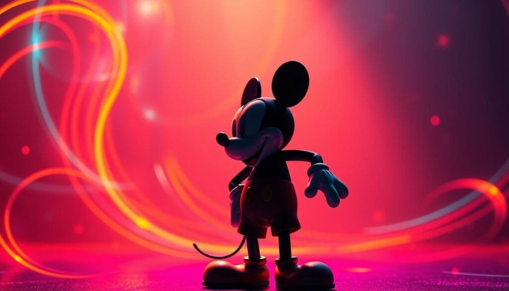 An AI-generated image of Mickey Mouse, standing in a vibrant, colorful setting, surrounded by swirling, dynamic lines and shapes that represent the creative energy of the image generation process. The lighting is warm and cinematic, casting dramatic shadows and highlights on Mickey's iconic silhouette. The composition is balanced and visually engaging, with Mickey as the focal point, conveying a sense of wonder and imagination. The overall mood is one of playfulness and innovation, capturing the spirit of Mickey Mouse as a timeless, beloved character reimagined through the power of AI-driven image creation. An AI-generated image of Mickey Mouse, standing in a vibrant, colorful setting, surrounded by swirling, dynamic lines and shapes that represent the creative energy of the image generation process. The lighting is warm and cinematic, casting dramatic shadows and highlights on Mickey's iconic silhouette. The composition is balanced and visually engaging, with Mickey as the focal point, conveying a sense of wonder and imagination. The overall mood is one of playfulness and innovation, capturing the spirit of Mickey Mouse as a timeless, beloved character reimagined through the power of AI-driven image creation.