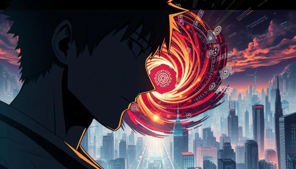 An intricate digital illustration showcasing advanced techniques for crafting Bleach-inspired prompts. The foreground features a meticulously detailed anime character, their face cast in dramatic chiaroscuro lighting, conveying the intensity and focus required for effective prompt engineering. The middle ground depicts a swirling vortex of glyphs, symbols, and data streams, representing the complex, multilayered structure of a well-composed prompt. In the background, a futuristic cityscape of towering skyscrapers and neon-tinged skylines sets the stage for this cutting-edge visual exploration of the intersection between AI-generated art and the iconic Bleach anime aesthetic. Cinematic camera angles, rich colors, and a palpable sense of dynamism and technical mastery pervade the entire composition.