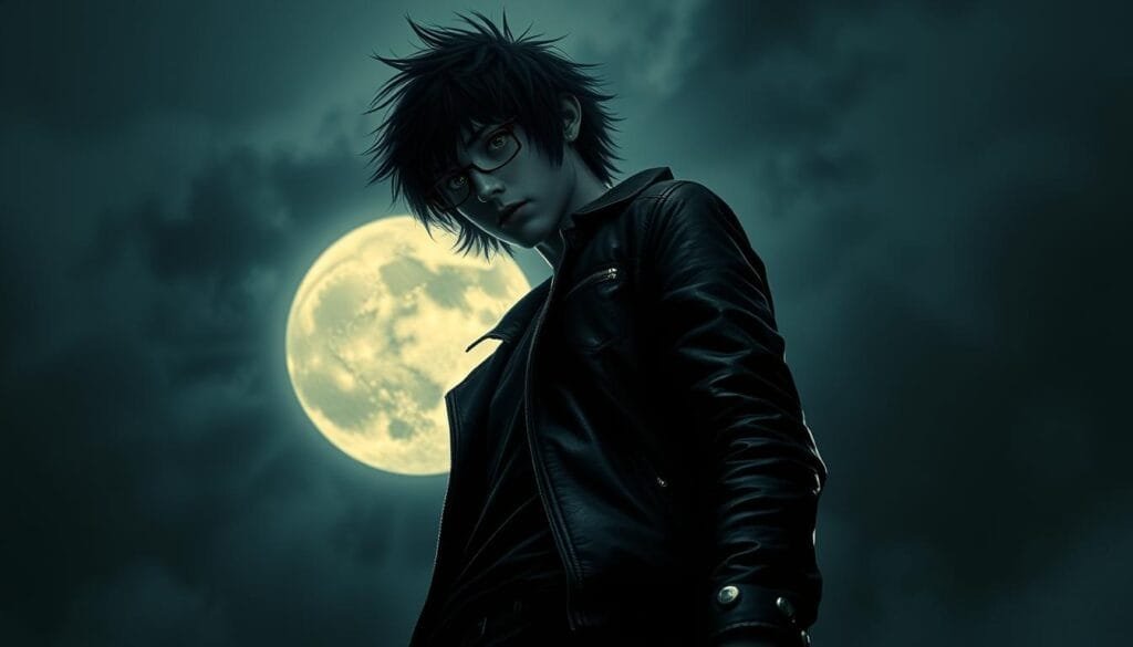 Denji, el protagonista de Chainsaw Man, de pie en una postura poderosa y decidida, su cuerpo resaltando bajo la luz de la luna. El fondo se funde en sombras oscuras y misteriosas, creando un ambiente surrealista y cautivador. Sus ojos brillan con determinación, y el detalle de su cabello rebelde y la textura de su chaqueta de cuero añaden profundidad visual. Una composición equilibrada y llena de tensión narrativa, que captura la esencia del personaje y la atmósfera del universo de Chainsaw Man. Denji, el protagonista de Chainsaw Man, de pie en una postura poderosa y decidida, su cuerpo resaltando bajo la luz de la luna. El fondo se funde en sombras oscuras y misteriosas, creando un ambiente surrealista y cautivador. Sus ojos brillan con determinación, y el detalle de su cabello rebelde y la textura de su chaqueta de cuero añaden profundidad visual. Una composición equilibrada y llena de tensión narrativa, que captura la esencia del personaje y la atmósfera del universo de Chainsaw Man.