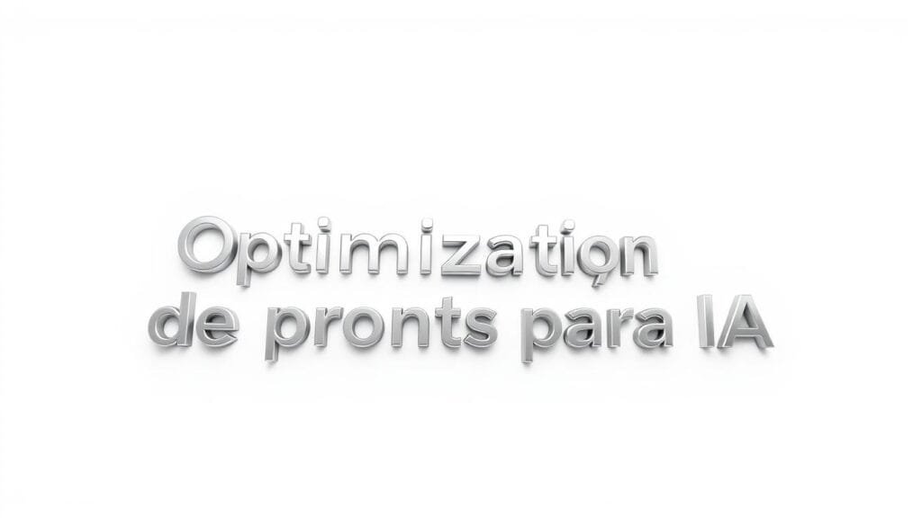Detailed digital illustration of the phrase "Optimización de prompts para IA" on a clean white background. The text should be rendered in a clean, modern sans-serif font with a subtle 3D effect, subtly reflecting the concepts of optimization and AI. The letters should have a slight metallic sheen, with subtle highlights and shadows to convey depth and dimension. The overall composition should feel sleek, professional, and slightly futuristic, reflecting the technical nature of the subject matter.